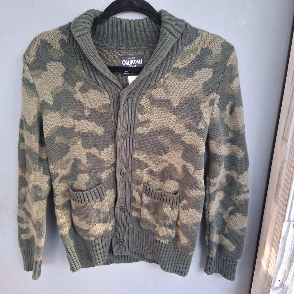 OshKosh Bgosh Boys Size 12 Camouflage Shawl Collar Button Front Cardigan Sweater